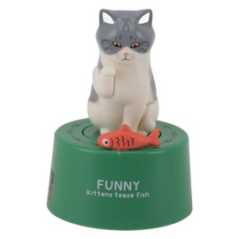 Mechanical Kitchen Timer Cute Animal Shape Magnetic Base Loud Alarm 60 Minutes Kitchen Countdown Cooking Timer Kitten with Green Base