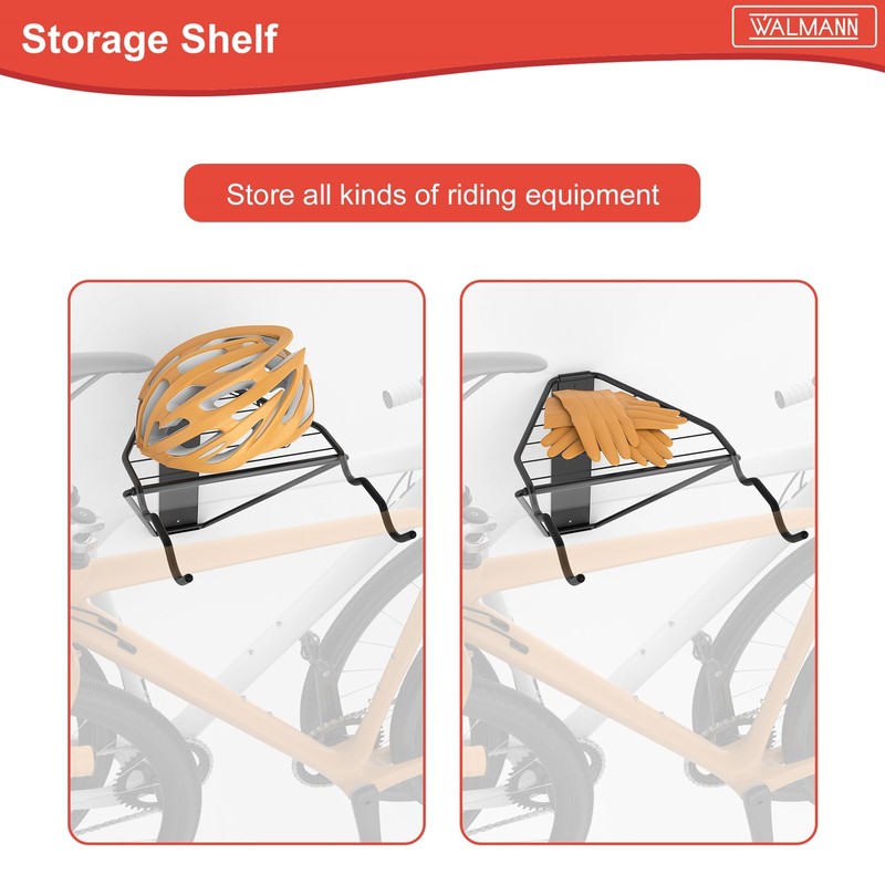WALMANN Wall Mount Horizontal Bike Rack, Foldable Bicycle Storage, 4
