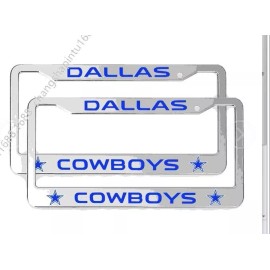 Dallas Cowboys 2PCS Car Aluminum License Plate Frame Universal Fit 12 X 6 inch - Sliver