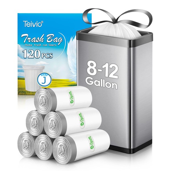 Teivio Code J（120Counts）Plastic Drawstring Trash Bags, Compatible with Simple human