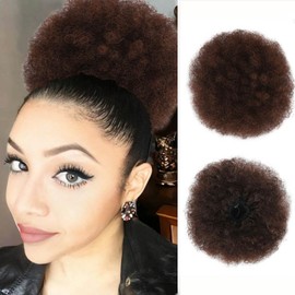nevermindyrhead Dark Brown Afro Puff Drawstring Ponytail Hair Extension for Black Women,Short Synthetic Afro Puff Ponytail for Natural Hair, Clip On Kinky Drawstring Curly Ponytail Bun