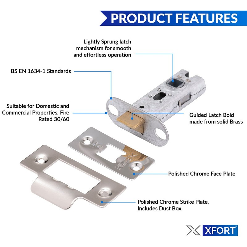 XFORT Tubular Latch, Polished Chrome, Tubular Door Latch for Internal