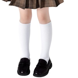 Marchare Girls Knee High Socks Kids Boys School Uniform Seamless Ribbed Cotton Socks Stockings White 3 Pack