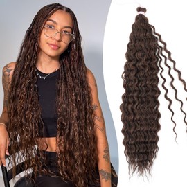 HUA Chocolate Brown Boho Braids Human Hair Deep Wave Bulk Human Hair Mix Synthetic for Braiding No Weft 20 Inch Long Curly Bundles Hair Extensions for Boho Knotless Braids Wet and Wavy Braiding Hair