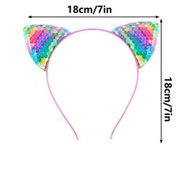 KIUSOWAYD 12 Sequin Cat Ear Headbands, Shiny Headwear Hair Band Party Decoration Cosplay for Girls Women