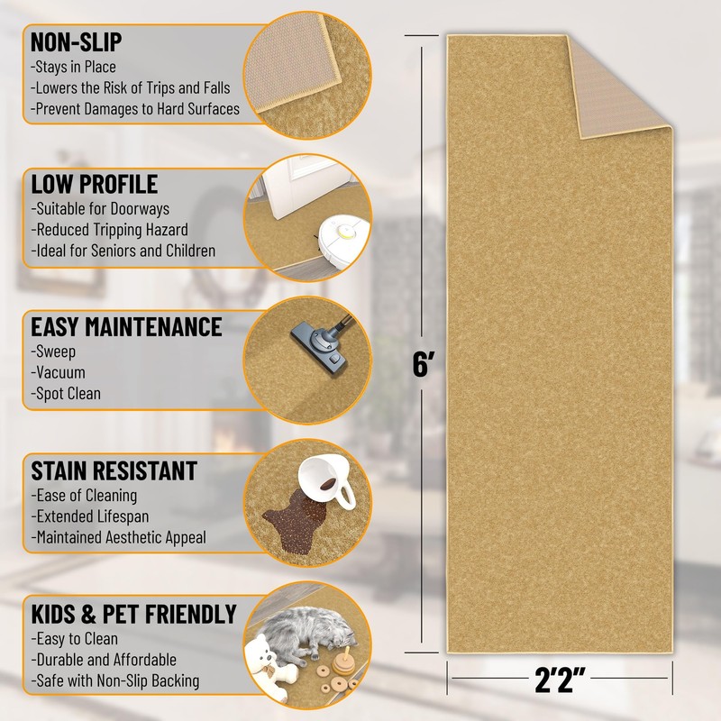 Ottomanson Hallway Runner Rug 2'2" x 6' Non Slip Solid