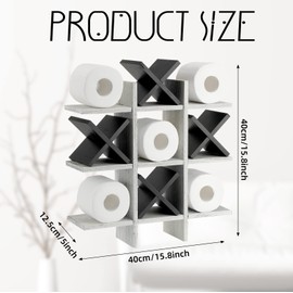 Weysat Tic Tac Toe Toilet Paper Holder Stand Bathroom Wall Decor Rustic Wooden Hanging Storage Freestanding Wall Mounted Shelves Decor for Toilet Tissue Farmhouse