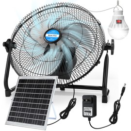 12 Inch Solar Rechargeable Floor Fan with lamp 15000mah Portable Powered Fan with Solar Panel 2-in-1,20w Battery Ventilador Con for Outdoor Patio Camping Chicken Coop Greenhouse Barn,360° Adjust Tilt