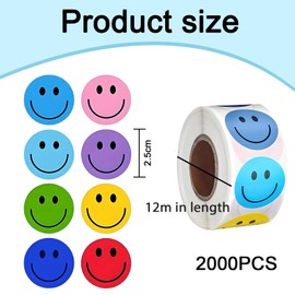 2000 Pcs Smiley face Stickers, Happy face Reward Stickers for Children, Circular Smiley Pattern Teacher Classroom Reward, 8 Colors Suitable for Teachers and Schools to use