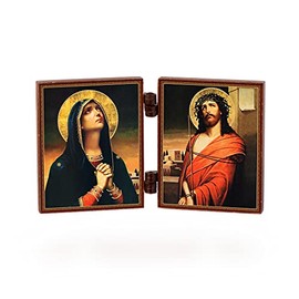 NKlaus - Deva Mary & Jesus - Christian wood diptych - Skorbjashhaja Bogorodica i Spasitel - travel altar 36153