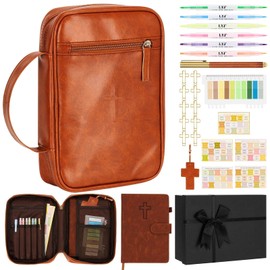 Bafeil Leather Bible Cover for Men, Large Bible Case with Supplies