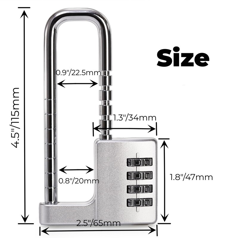 Hiceeden U Shaped Cabinet Combination Lock, 4 Digit Stainless Steel