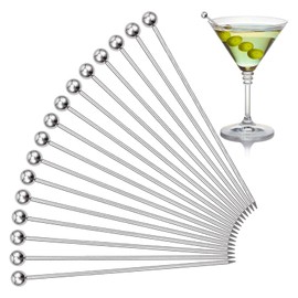 Cocktail Picks, 16PCS Upgrade Stainless Steel Toothpicks Martini Olive Skewers, Reusable Metal Drinks Skewers Garnish Sticks，Olive Picks，Metal Cocktail Sticks