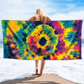 YISUMEI Color Tie-Dye Beach Towels for Adults Extra Large 180x90cm, Microfibre Quick Dry Towel for Travel Swimming Camping Sports