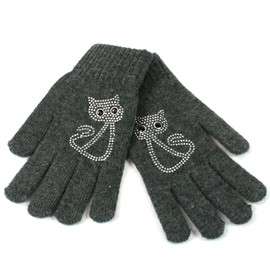 Black Ginger Diamante Encrusted Women's Cat Gloves. They are soft and warm feels like real wool. One Size Fits All. Autunm WInter Fashion Accessory