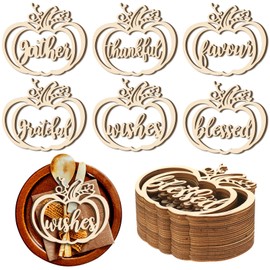 36 Pcs Fall Thanksgiving Plate Decor Pumpkin Wood Cutouts Thankful Blessed Thanksgiving Table Decor Fall Word Plate Sign Place Cards for Autumn Home Table Settings Cutouts
