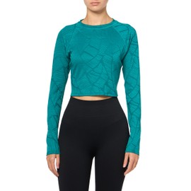 Body Glove Women's Standard Let It Be Long Sleeve Crop Top Rashguard with UPF 50, Leafy Emerald, Large