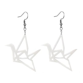 coadipress Origami Crane Earrings for Women Personality Big Black White Acrylic Folded Paper Flying Bird Dangle Drop Weird Earrings Jewelry (White)