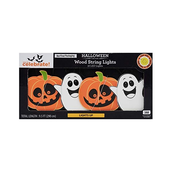 Way To Celebrate Halloween 9.5 Wooden Pumpkin & Ghost String