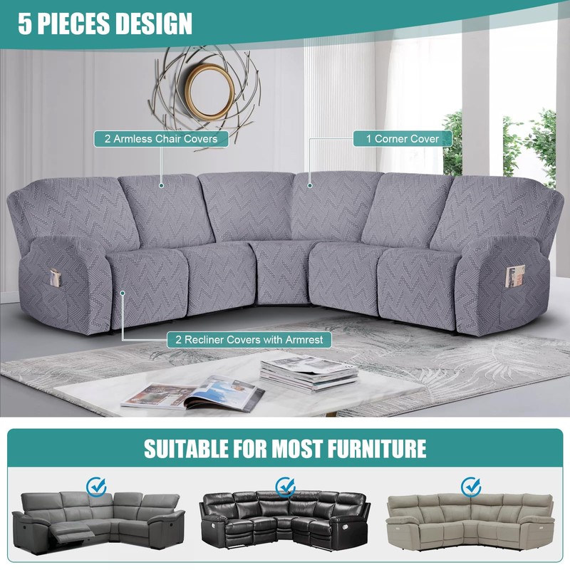 Ruaozz Sectional Sofa Covers Oversized L Shape 5 Seat Recliner