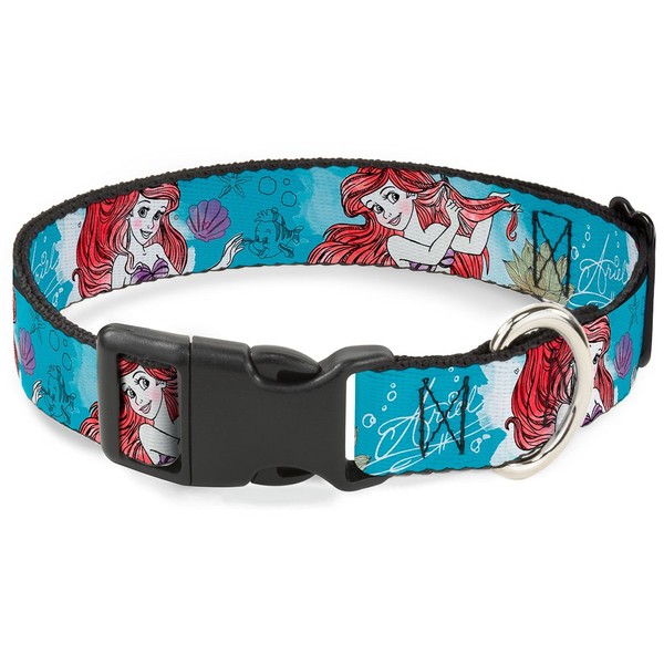 Buckle-Down Ariel Sketch Poses Blues/Lavender Plastic Clip Collar, Wide Small/13-18"