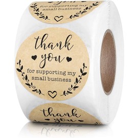 1.5 inch Thank You for Supporting My Small Business Stickers, Kraft Labels Custom Sticker for Bakeries, Crafters & Small Business Owners, 500 Labels Per Roll
