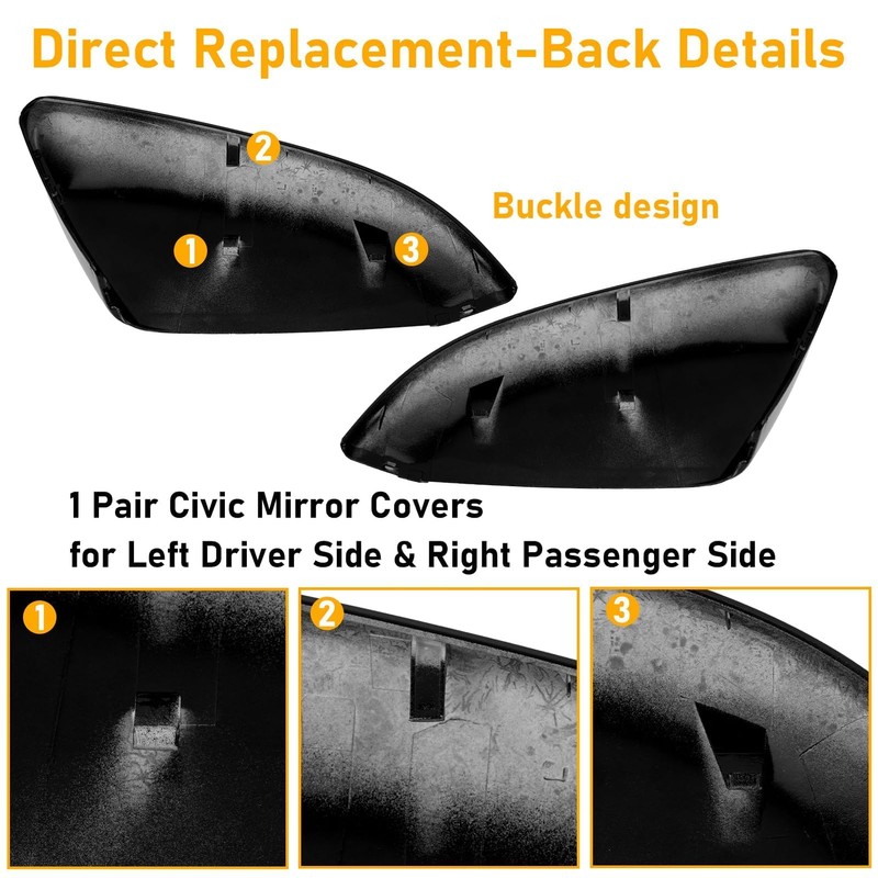 Moonlinks Compatible with 2016-2021 Honda Civic Side Mirror Cover Replacement,Glossy
