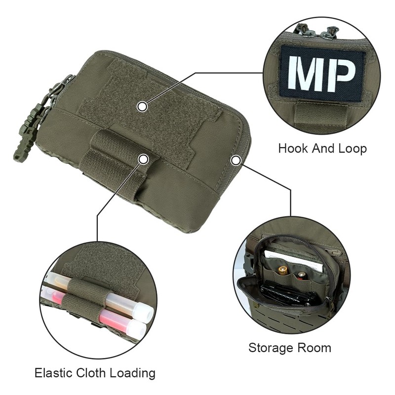 TOPTACPRO Tactical MOLLE Admin Panel Pouch Small Chest Pocket for