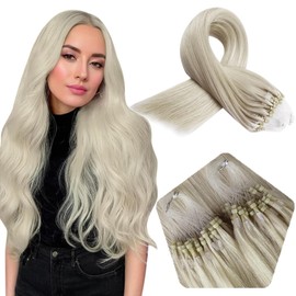 Full Shine Blonde Hair Extensions Microlink Human Hair Color 1000 Ice Blonde Hair Extensions for Women Real Human Hair with Microbead 16 Inch 50 Grams Hot Fusion Extensions