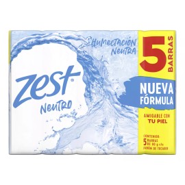 Zest Jabón En Barra Neutro Suave Para Una Piel Más Suave Y Humectada Con Glicerina Y Aceites Esenciales 5 X 90 G