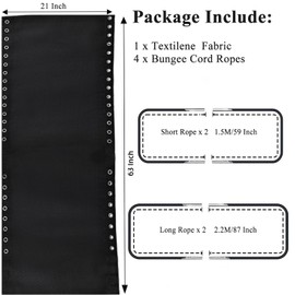 M MAIUS Zero Gravity Chair Replacement Fabric, Anti Gravity Lounge Chair Cloth with 4 PCS Replacement Lace Cords Gravity Chair Accessories Bungee Elastic Patio Recliner Chai (Upgrated Black- 21")