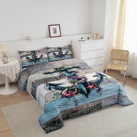 Castle Fairy Nautical Anchor Bedding Set for Boys Girls,Red Starfish Sea Coral All Season Cozy Comforter Full Size,Farmhouse Style Wooden Board Duvet Bedroom Décor,Gift Kids