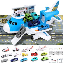 Nasjac Aviones de Juguete para Niños, 16 en 1 Juego de Avión de Transporte de Vehículo con 14 Coche y 2 Helicóptero, DIY Juguete de Educativos de Niño Niña Regalo de Navidad Cumpleaños 3-15 Años