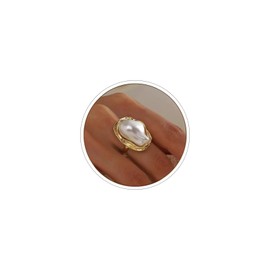 Irregular Pearl Rings for Women Gold Statement Rings Large Pearl Ring Pearl Statement Ring Vintage Baroque Pearl Ring (Gold)
