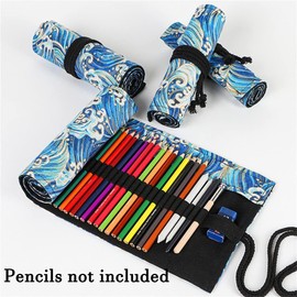 DIYOMR 24/36/72 Slots Pencil Wrap Pencil Rolls, Artist Colored Pencils Roll Up Bag Short Brushes Pouch Case Pencils Organizer for Drawing Coloring and Sketching (Blue Ocean, 36slots)
