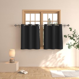 Black Tier Curtains 30 inch Blackout Room Darkening Kitchen Tiers Bathroom Short Curtain Mini Triple Weave Small Cafe Curtains Door Half Window Treatment Set 2 Panels Basement Grommet Top Drapes