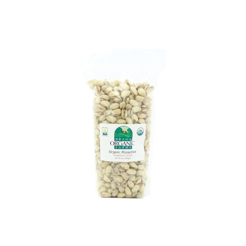Braga Organic Farms 2 Pound Bag of Roasted/Salted Pistachios Inshell