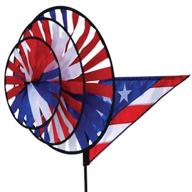 Premier Kites Triple Spinner Patriotic – Eye-Catching Garden Spinner with Colorful Triple Wheels, Durable Weather-Resistant Fabric, Easy Assembly, Outdoor Décor for Patios, Lawns & Holiday Displays