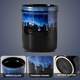 KOOV Cooking Utensil Holder, Large Ceramic Utensil Crock, Deep and Stable, Utensil Caddy for Countertop, Reactive Glaze (Nebula Blue)