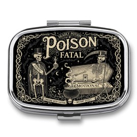Metal 2 Compartment Pill Organizer Travel Friendly Portable Compact Pill Box,Cute Pill Case to Hold Vitamins,Fish Oil,Supplements,Meds,Tablet for Purse,Pocket (Golden Skull)
