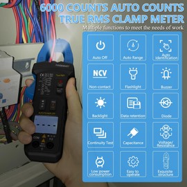 Current Clamp Meter, 7200SMART 6000 Meter Auto-Range Current Meter 400A AC Current, 600V AC/DC Voltage with LCD Backlight, NCV, Capacitance, Continuity, Resistance, Diodes Test