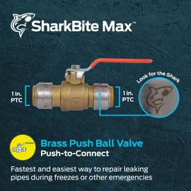 SharkBite Max 1 x 1 Inch Ball Valve, Push To Connect Brass Water Shut-Off Plumbing Fitting, UR22223