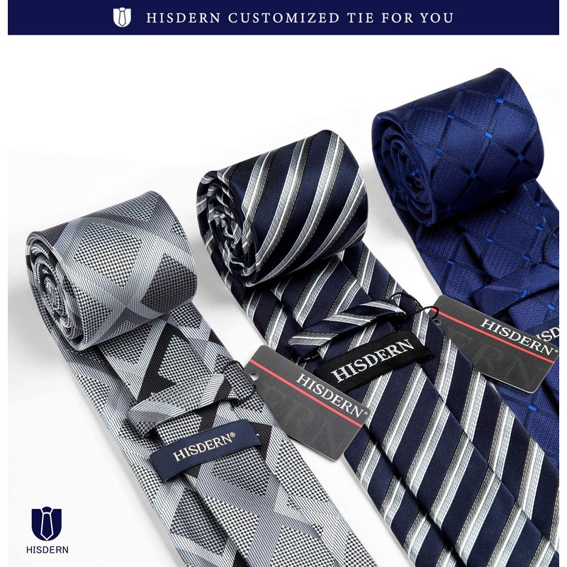 HISDERN TA3-01S Set of 3 Neckties and Pocket Squares, Luxury