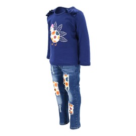 Unique Baby Girls Thanksgiving Dinner Outfit 2pc Denim Turkey Set (4t, Blue)