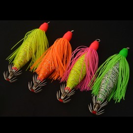 4 Pack Squid Jigs with Tassel - Luminous Stainless Steel Fishing Lures Hooks Saltwater Glow in The Dark Squid Catchers Multiple Colors