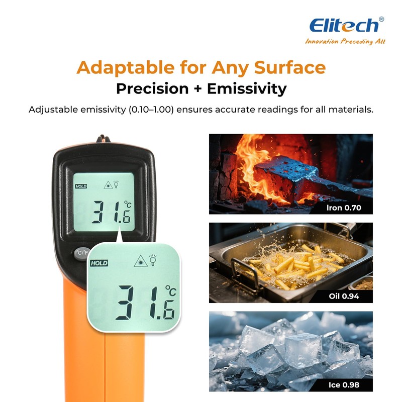 Elitech DIT-220 Infrared Thermometer, High-Precision, Non-Contact Temperature Gun with Laser