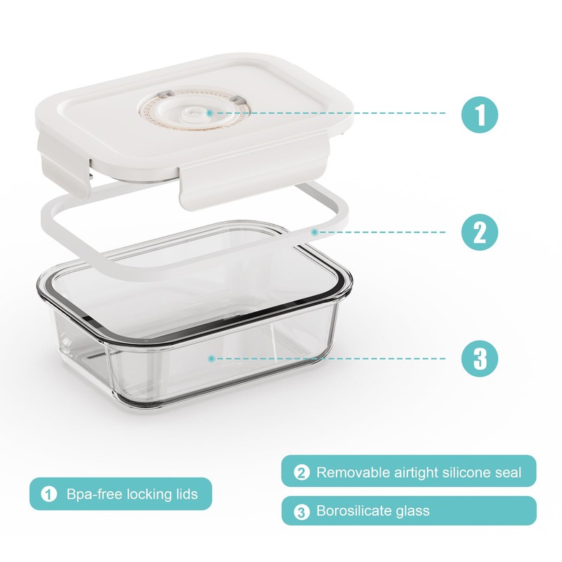 Domsanistor Vacuum Seal Glass Food Storage Containers, 3pcs Containers with