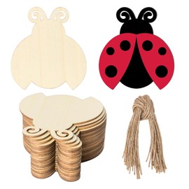 Ladybug Shape Wood Insect Wooden Blank with Twines Art Unfinished Ornaments for Nursery Door Decoration Christmas Wedding Birthday Party Thanksgiving Day Decoration 20Pcs