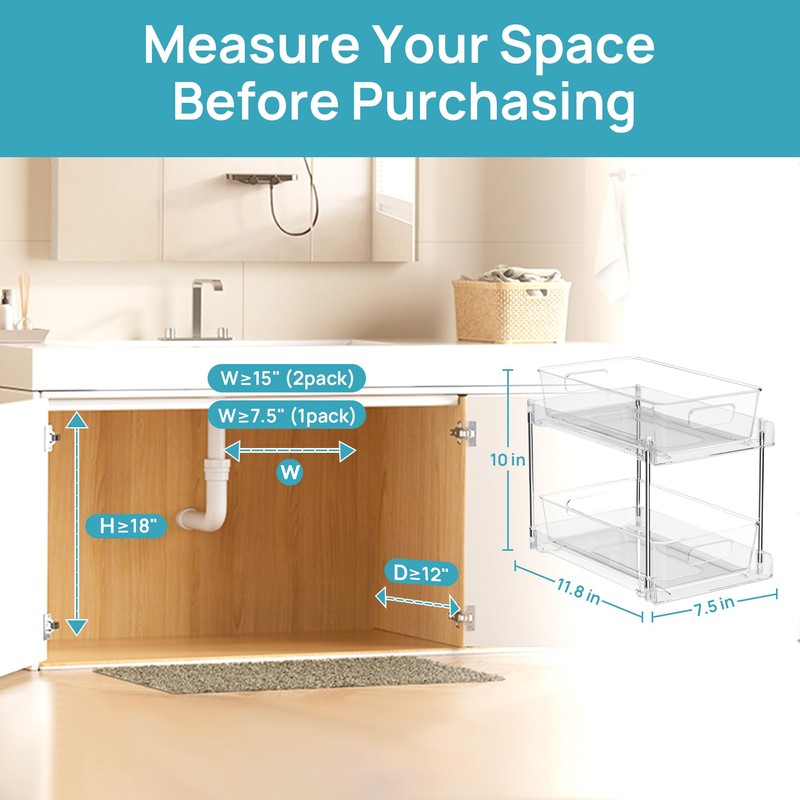 Vtopmart 2 Tier Bathroom Storage Organizer, 2 Pack Clear Under