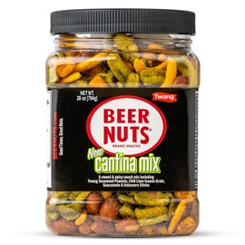 BEER NUTS Cantina Twang Mix, Sweet & Salty Original Roasted Peanuts, Chili Lemon Roasted Corn, Black Bean Sticks & Flakes, Guacamole Bites, Spicy Siracha Corn Sticks, Party Size, Resealable Jar (26oz)